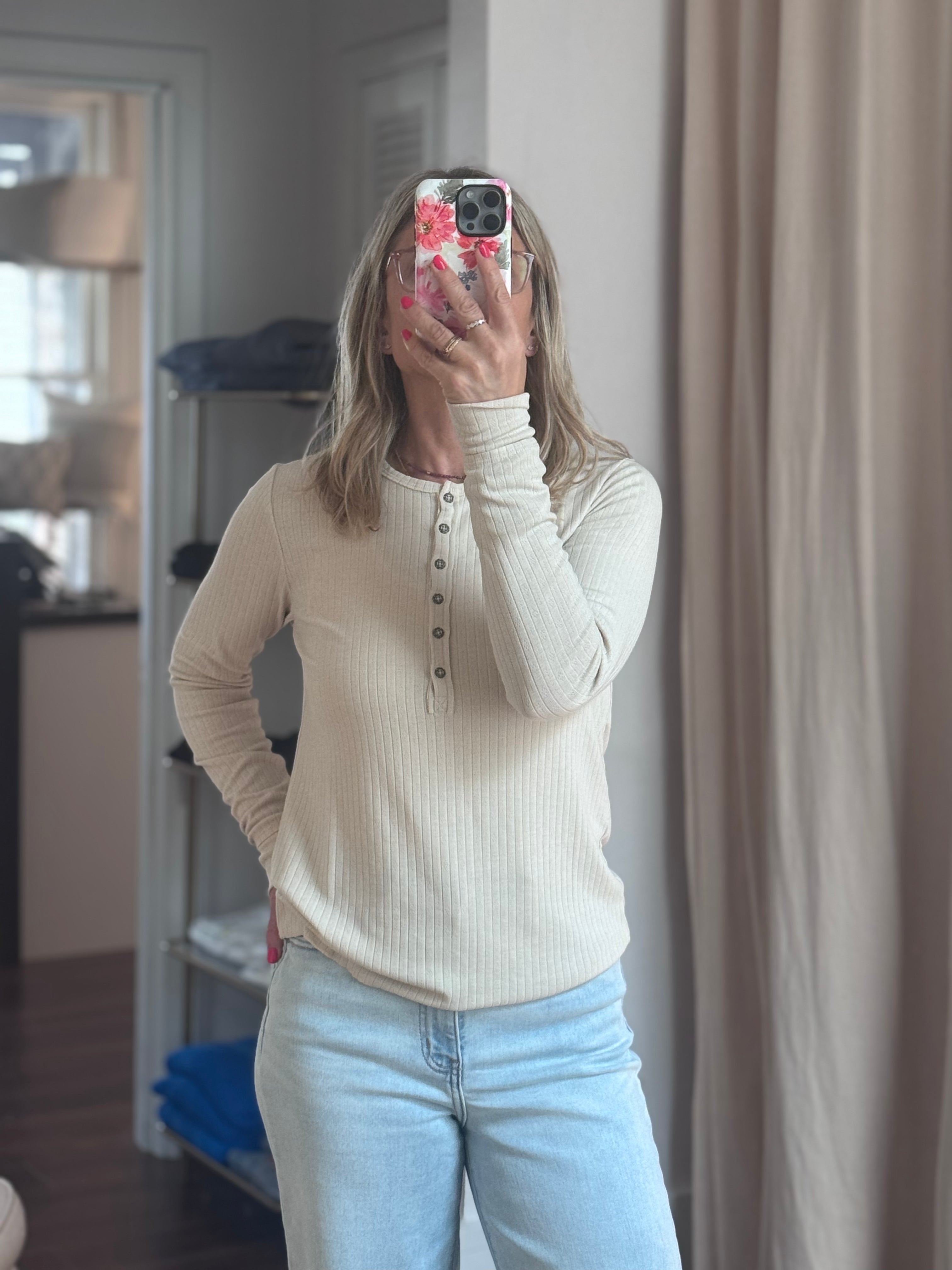 pointelle knit jersey henley