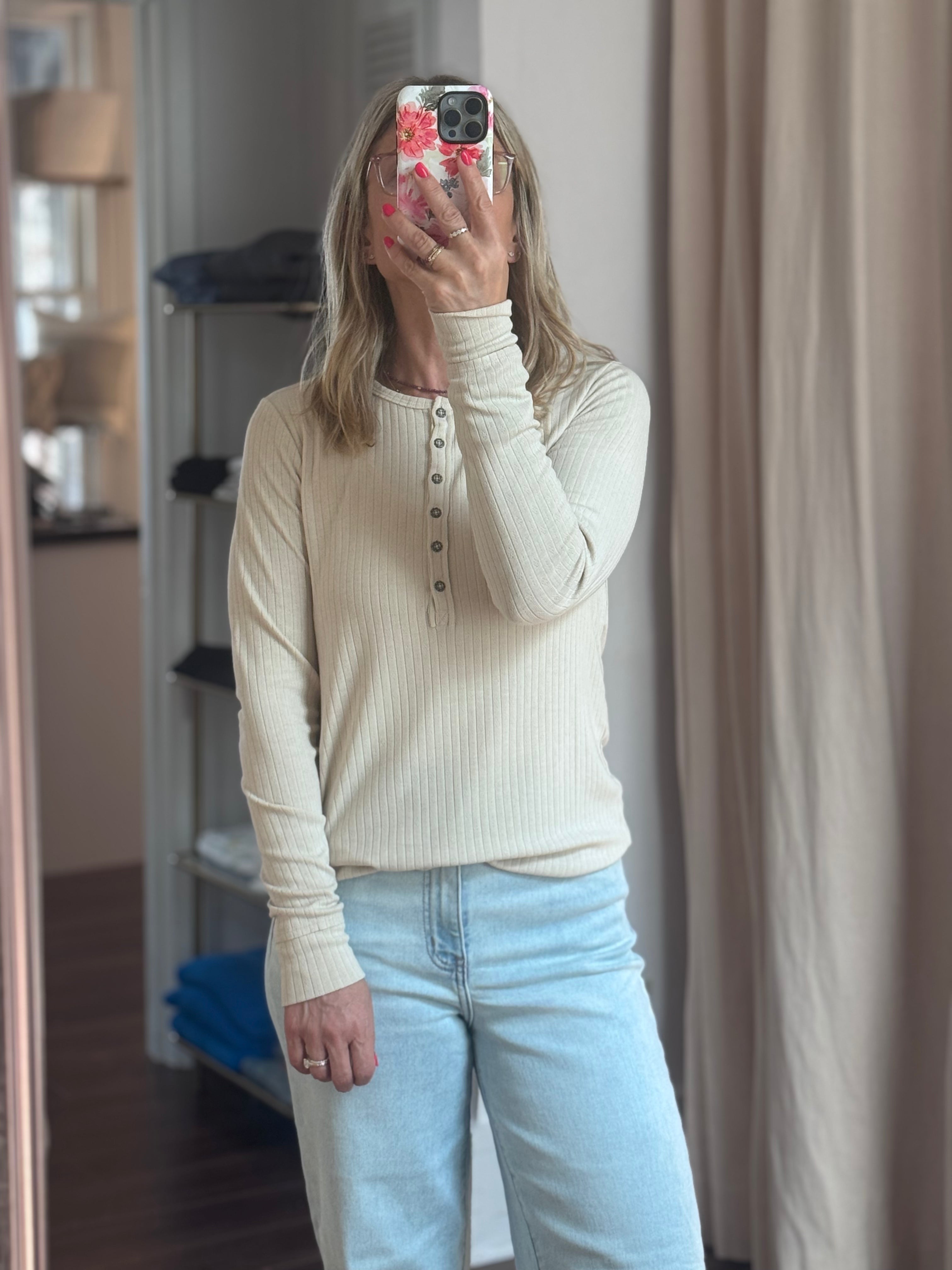pointelle knit jersey henley