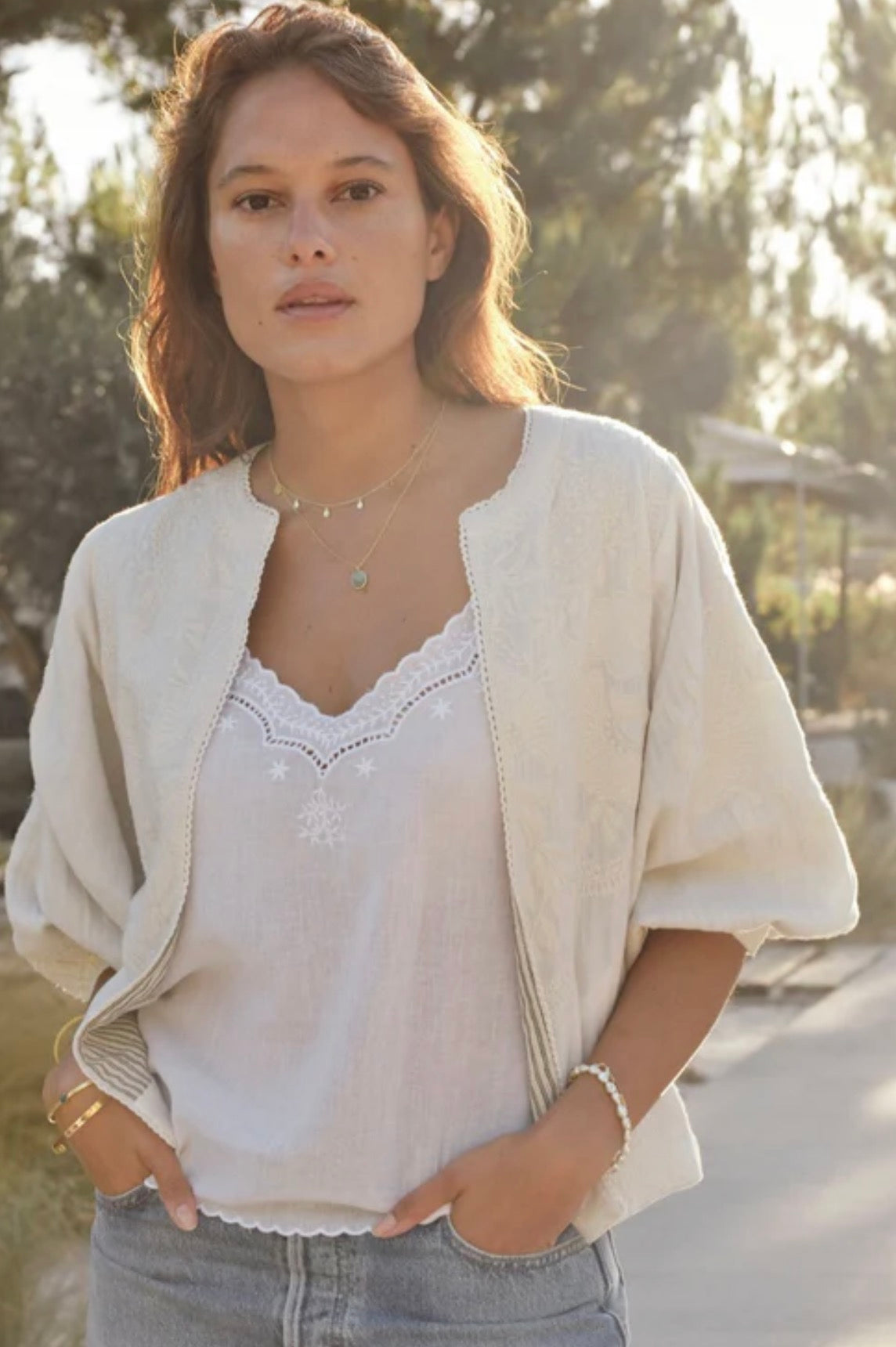averi embroidered jacket in ivory