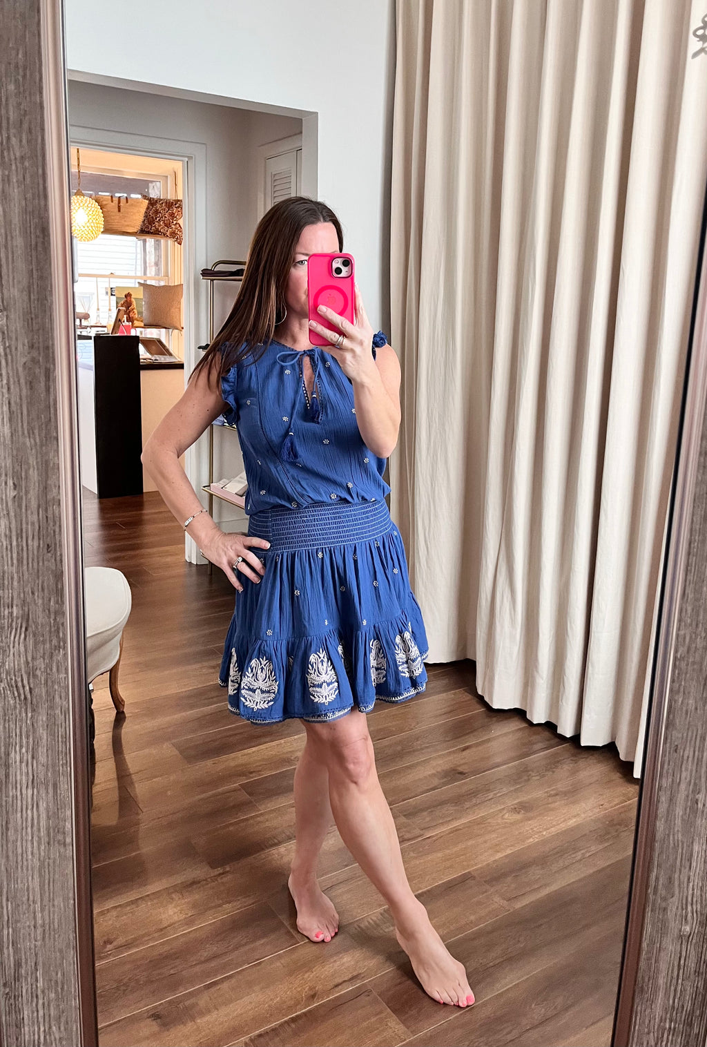 mina embroidered sundress in royal blue