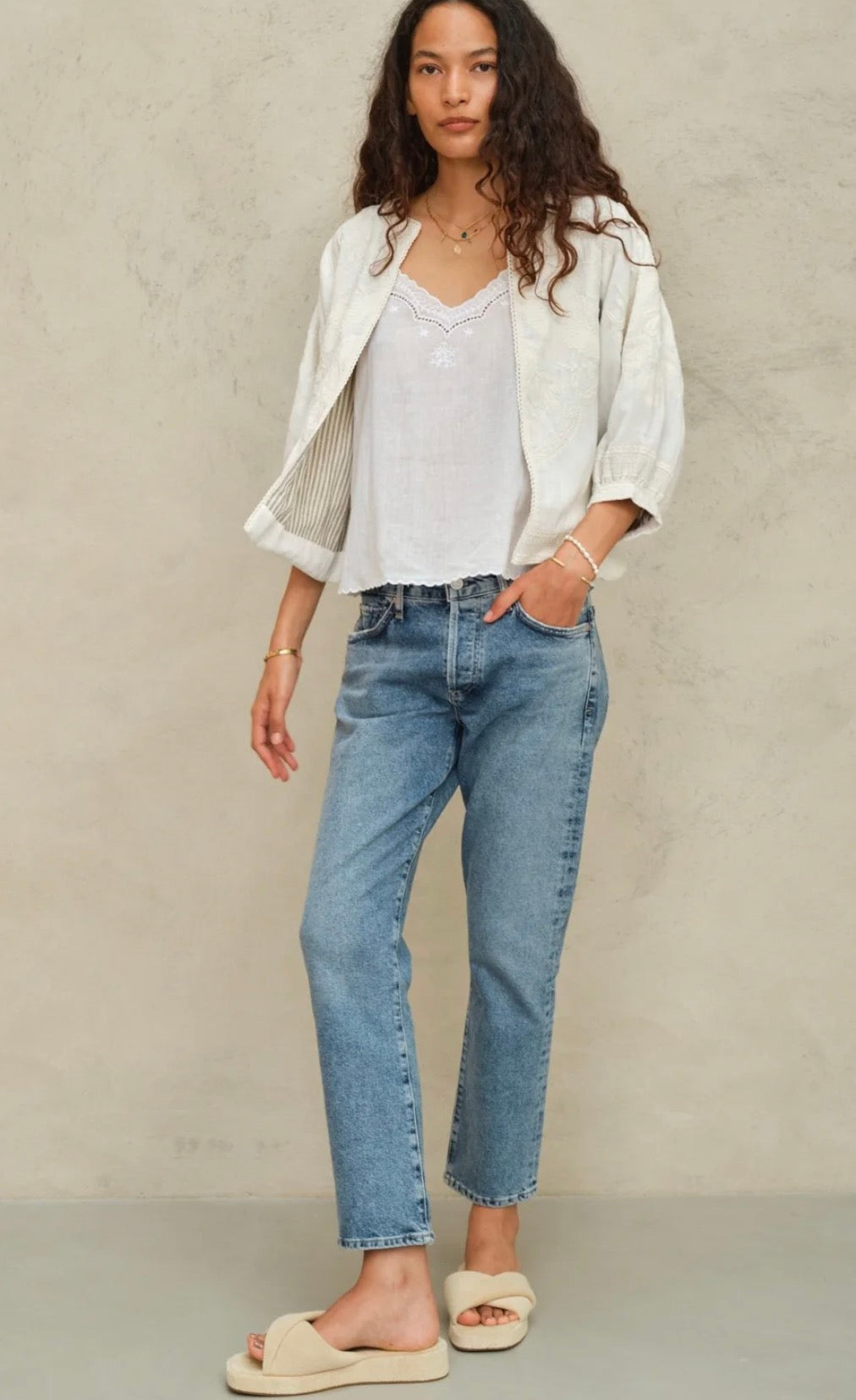 averi embroidered jacket in ivory