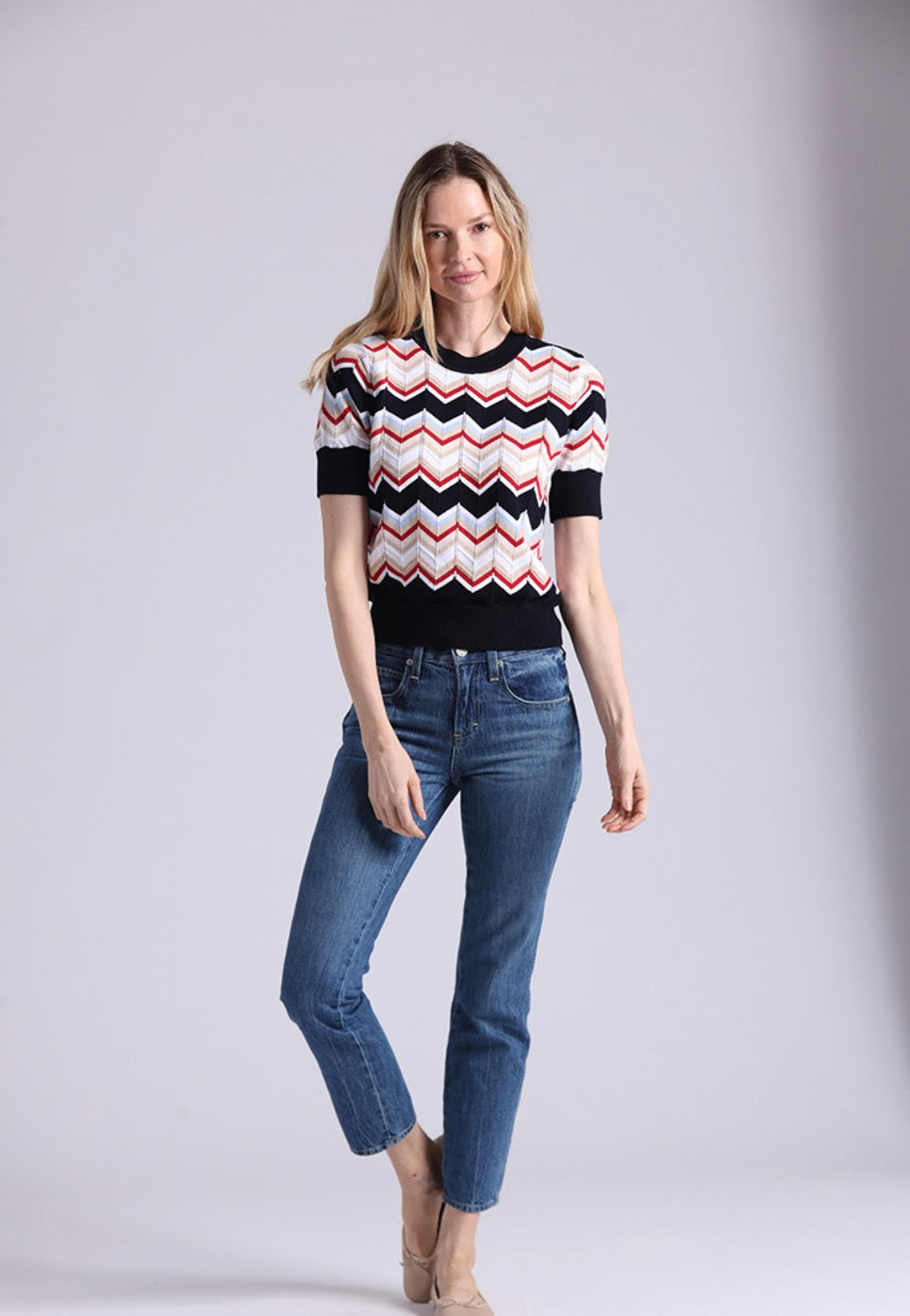cotton cashmere chevron short sleeve crew