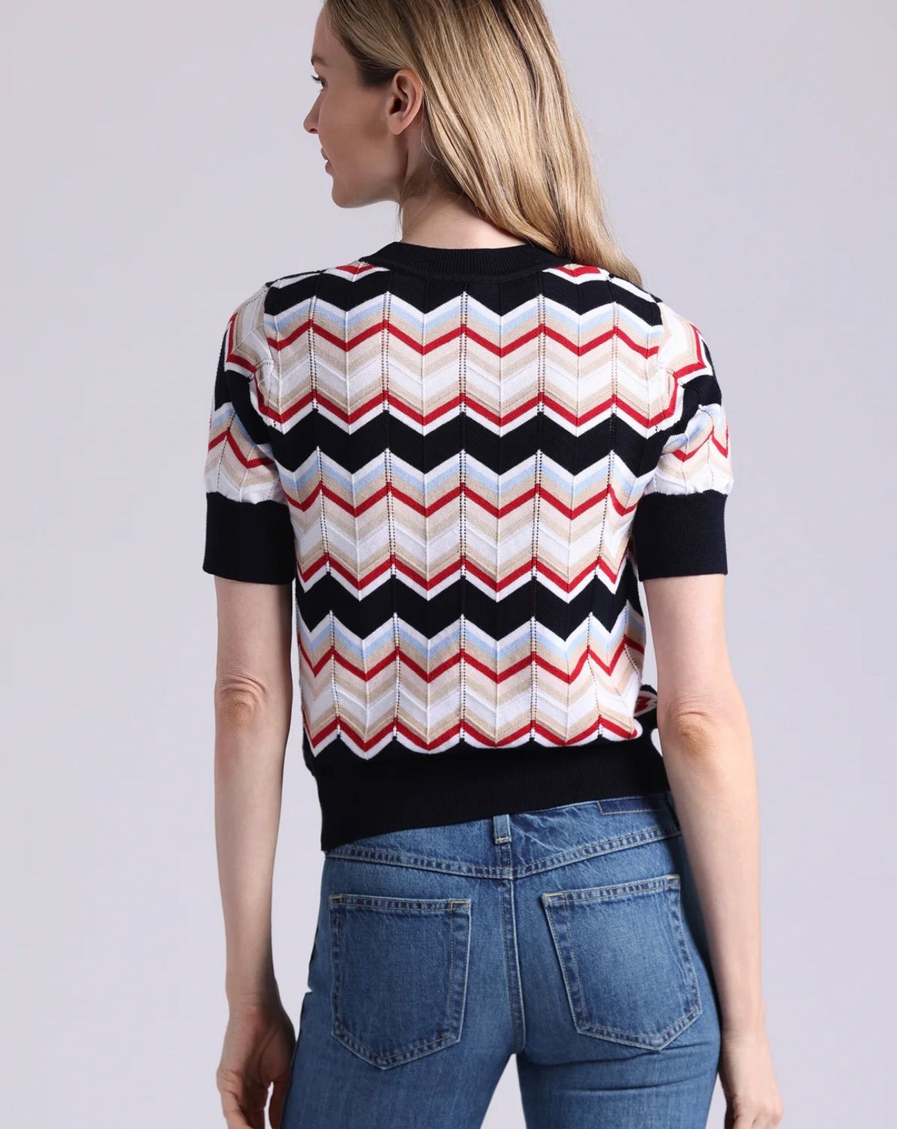 cotton cashmere chevron short sleeve crew