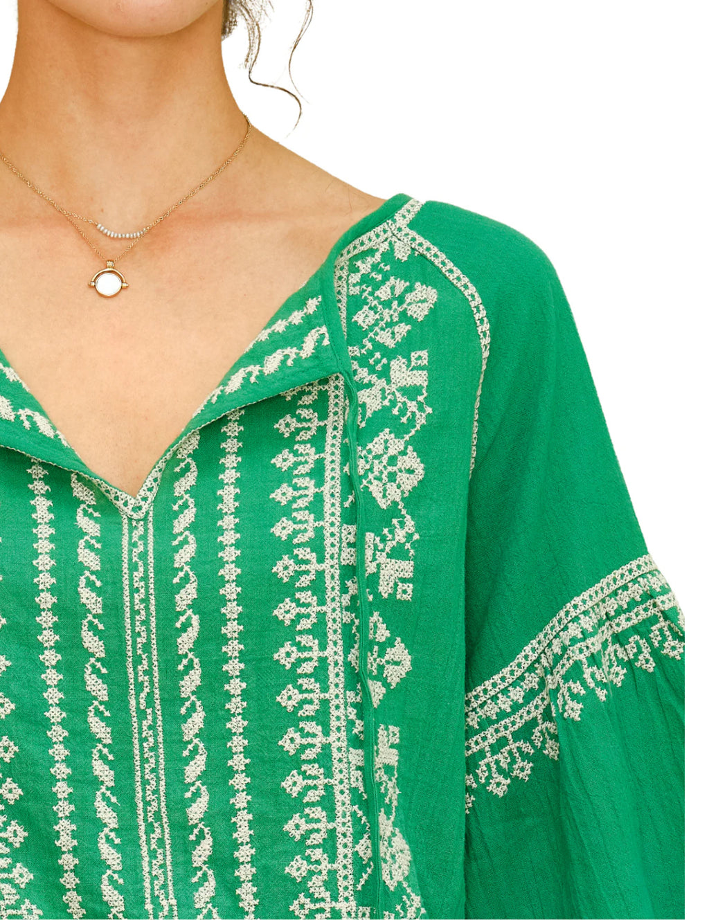 lena embroidered top in green