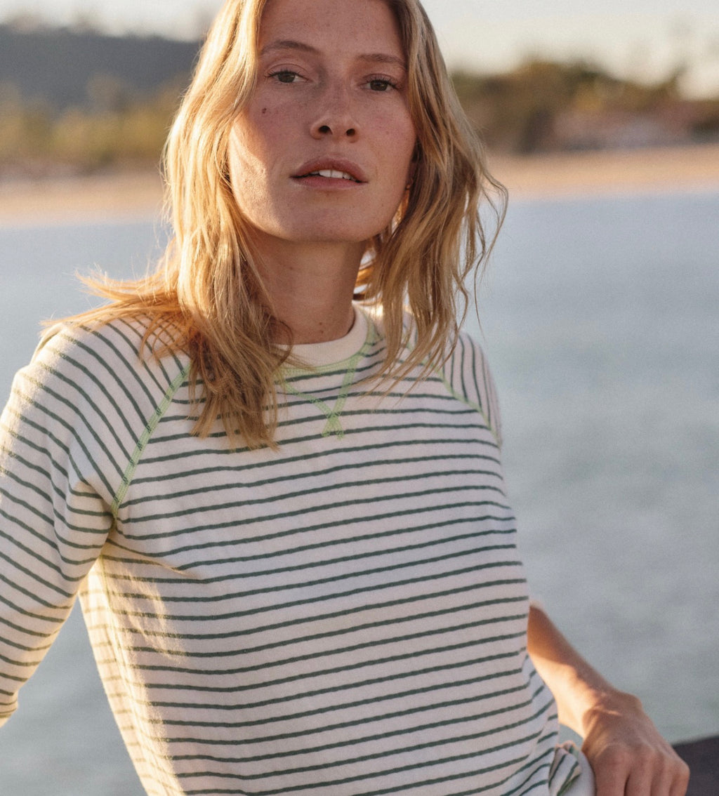 reversible raglan in olive stripe