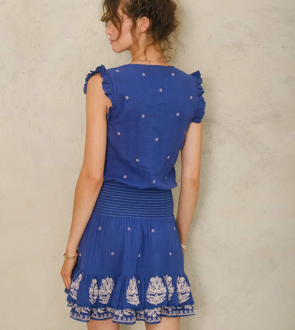 mina embroidered sundress in royal blue