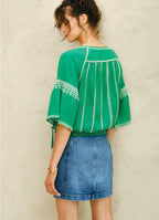 lena embroidered top in green