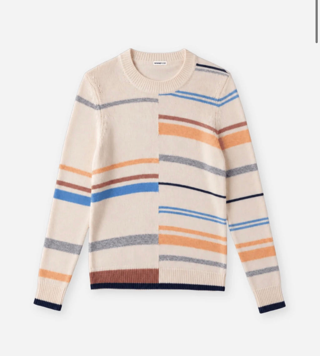 textured mixed stripe crew