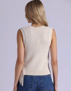 textured crew neck tank with fringe