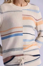 textured mixed stripe crew