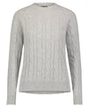cotton cable long sleeve crew with frayed edges in light heather