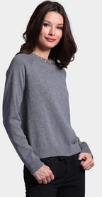 cotton cashmere raglan jewel crew neck in gray shadow