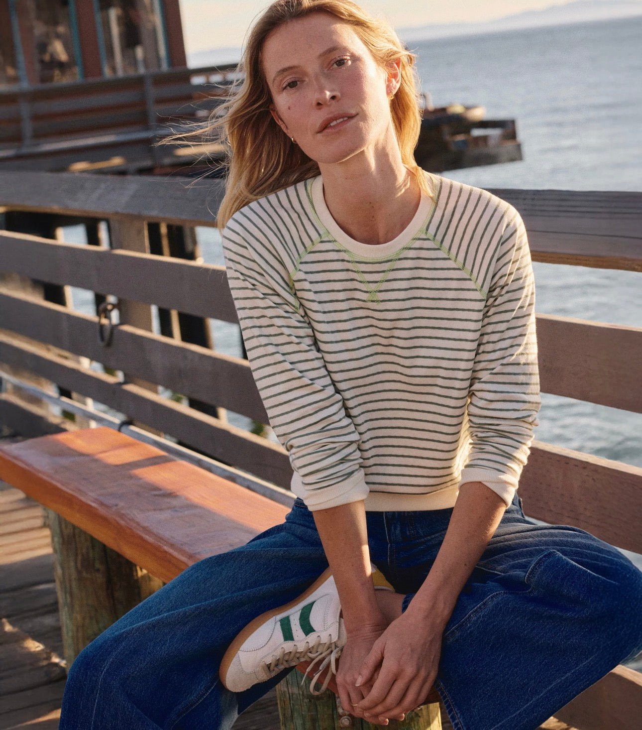 reversible raglan in olive stripe