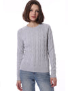 cotton cable long sleeve crew with frayed edges in light heather