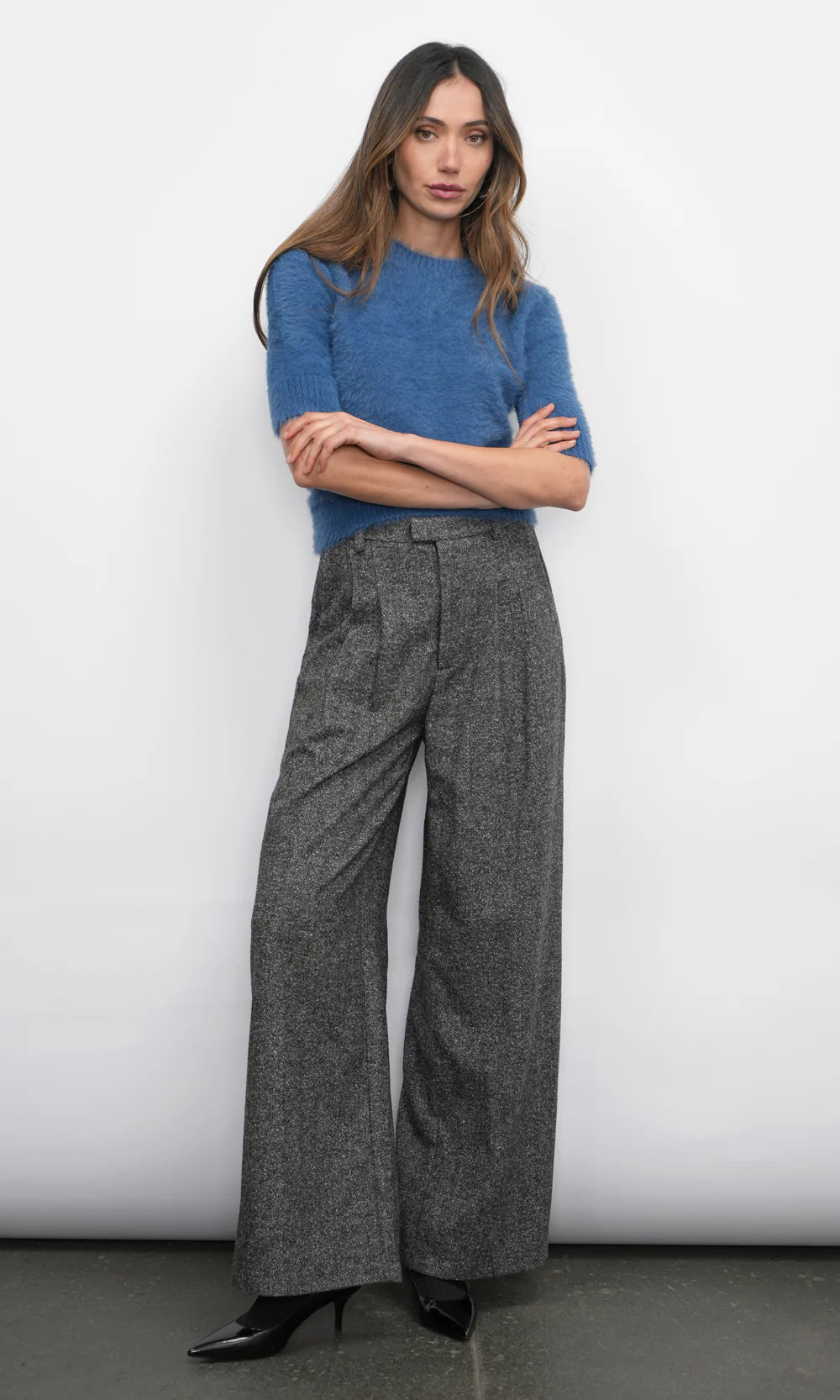 adele high waist herringbone wide leg trouser