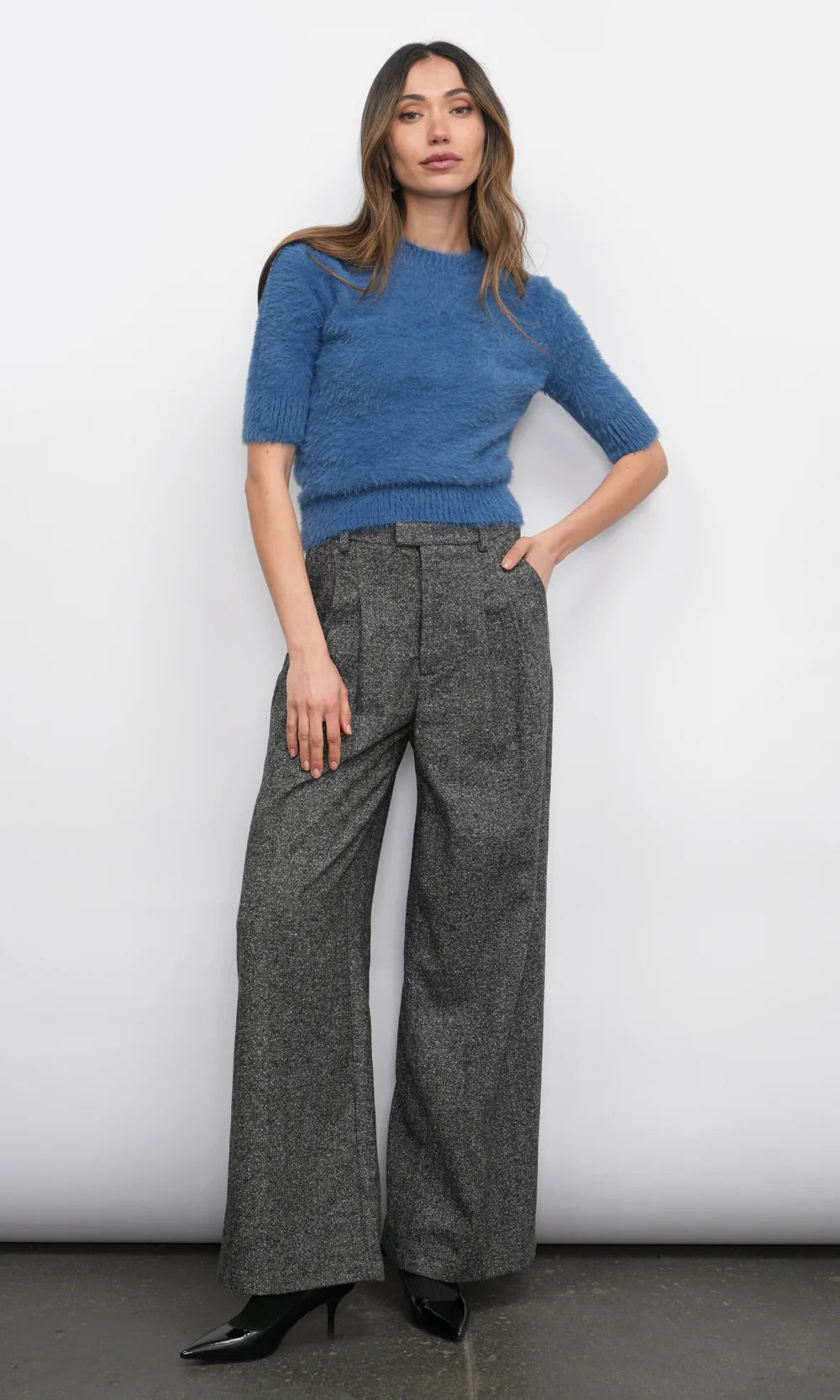 adele high waist herringbone wide leg trouser