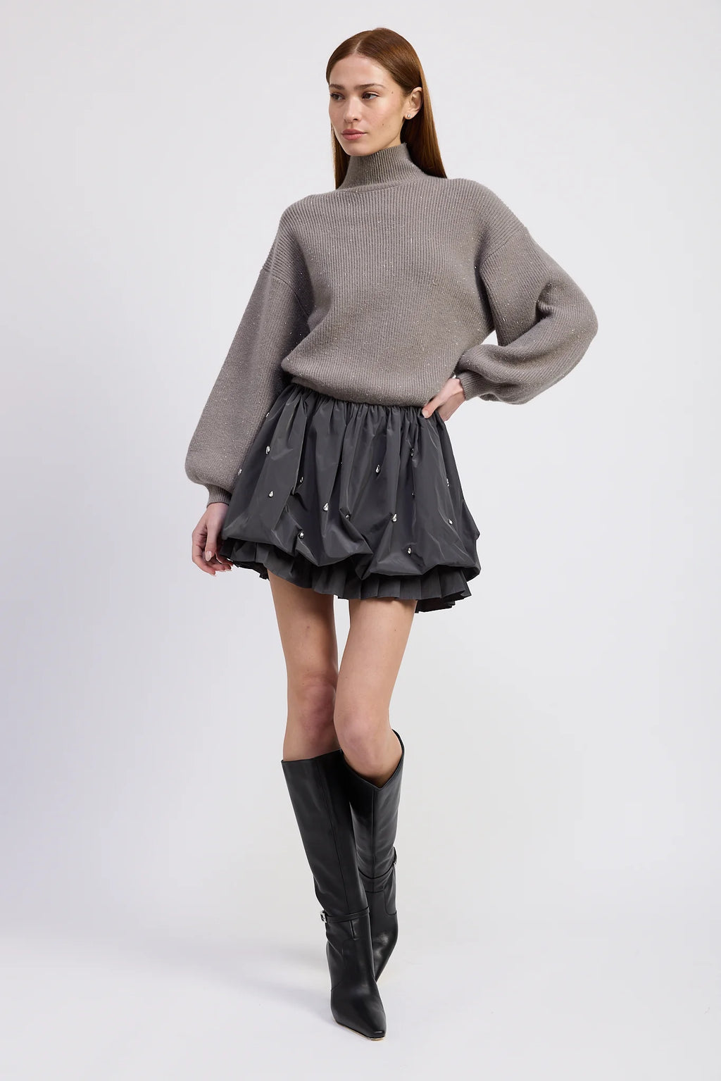 florentina mini dress in gray rhinestone