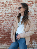 teddy shacket in camel