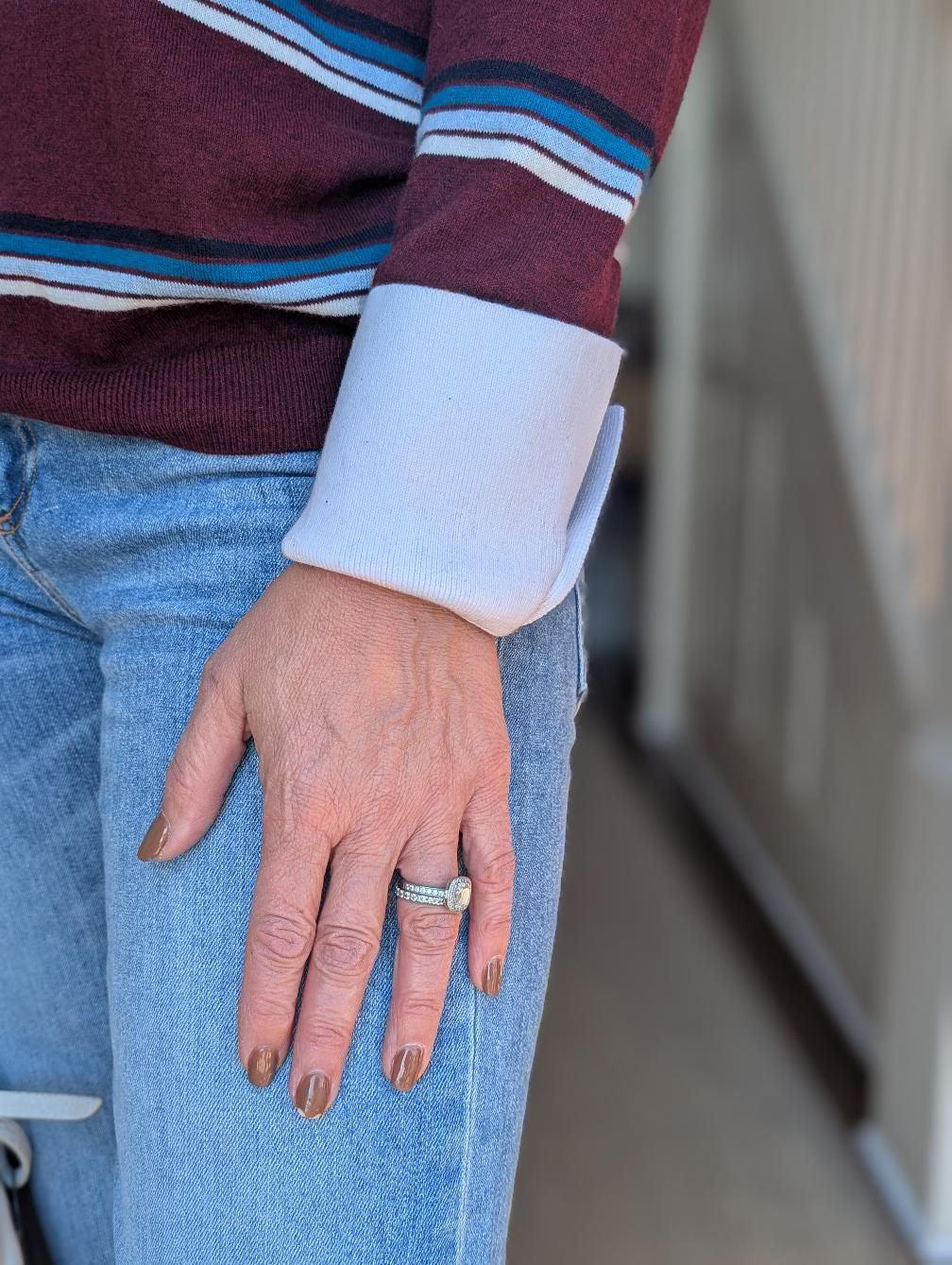 cotton cashmere striped long sleeve collared polo