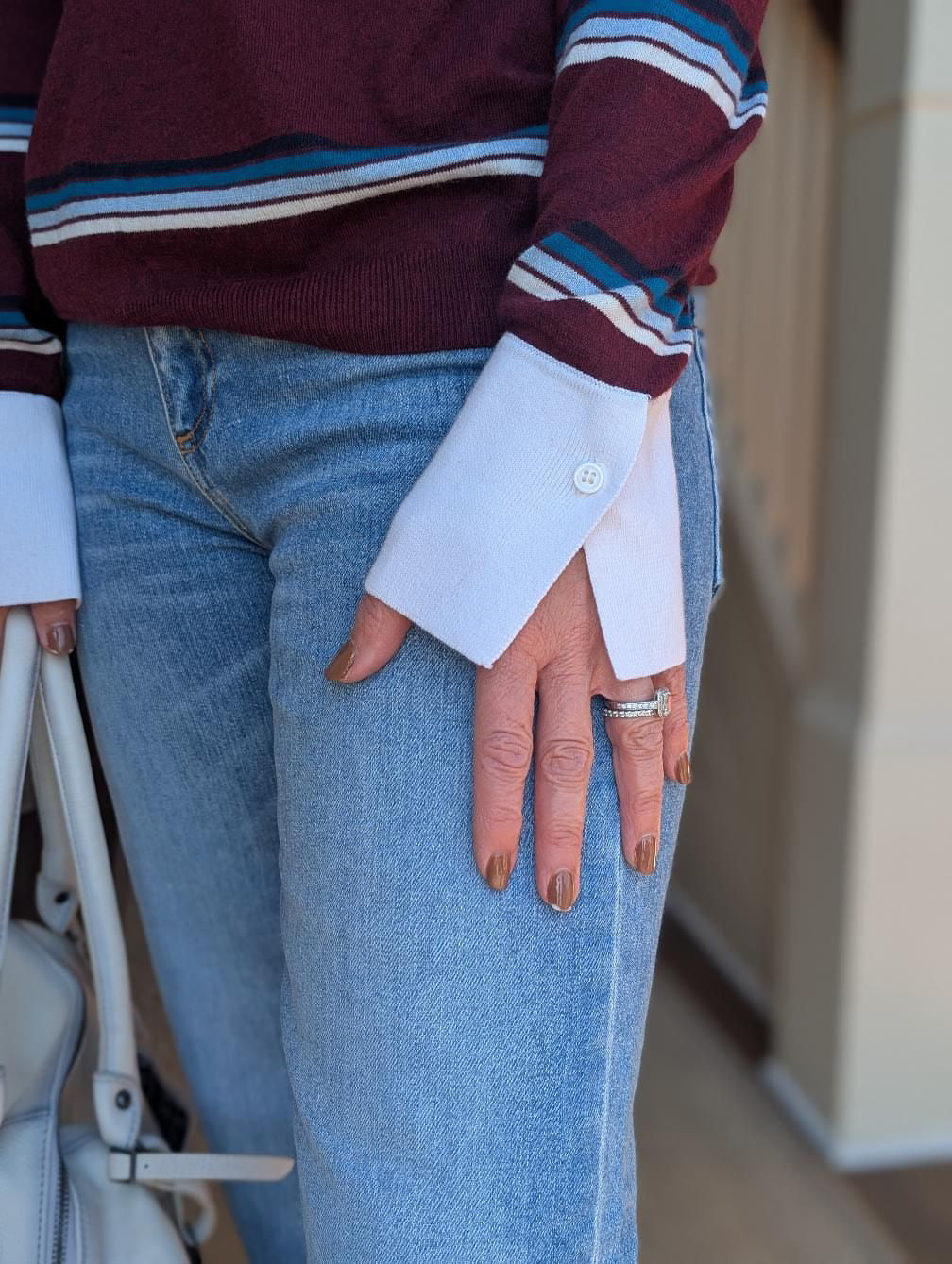 cotton cashmere striped long sleeve collared polo