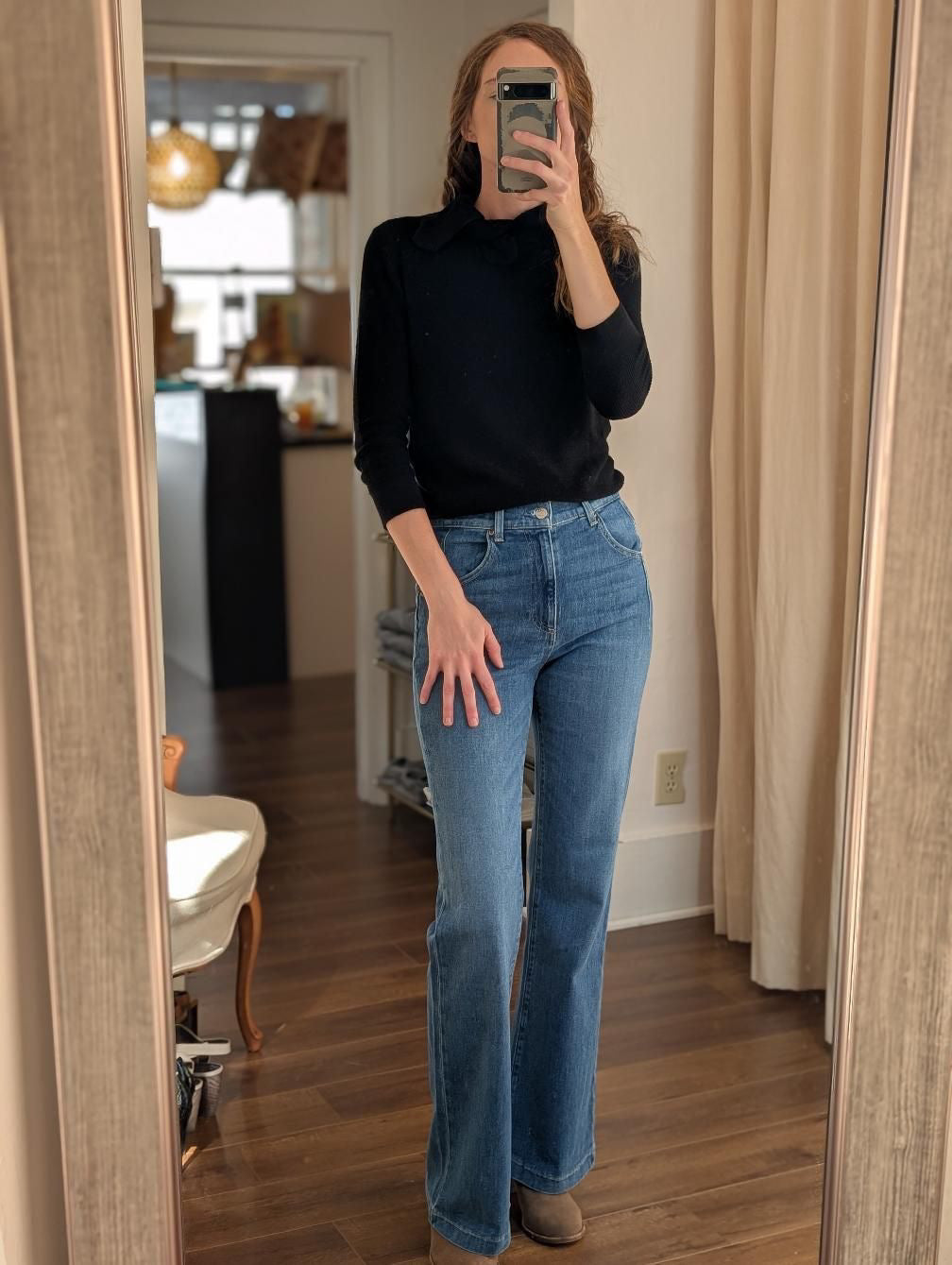 supima cotton cashmere shaker tie up neck top