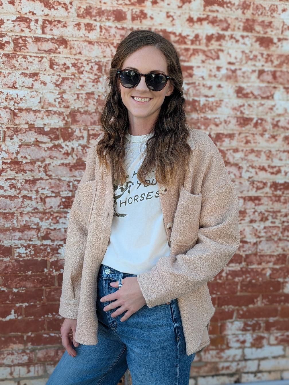 teddy shacket in camel