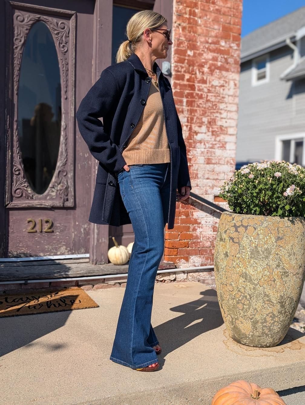 reversible button front navy/ houndstooth jacket