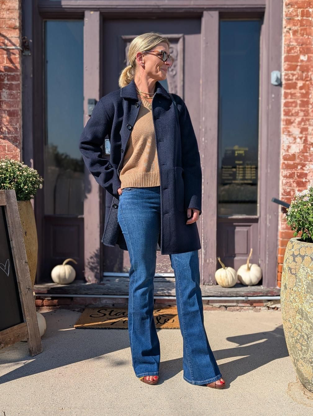 reversible button front navy/ houndstooth jacket