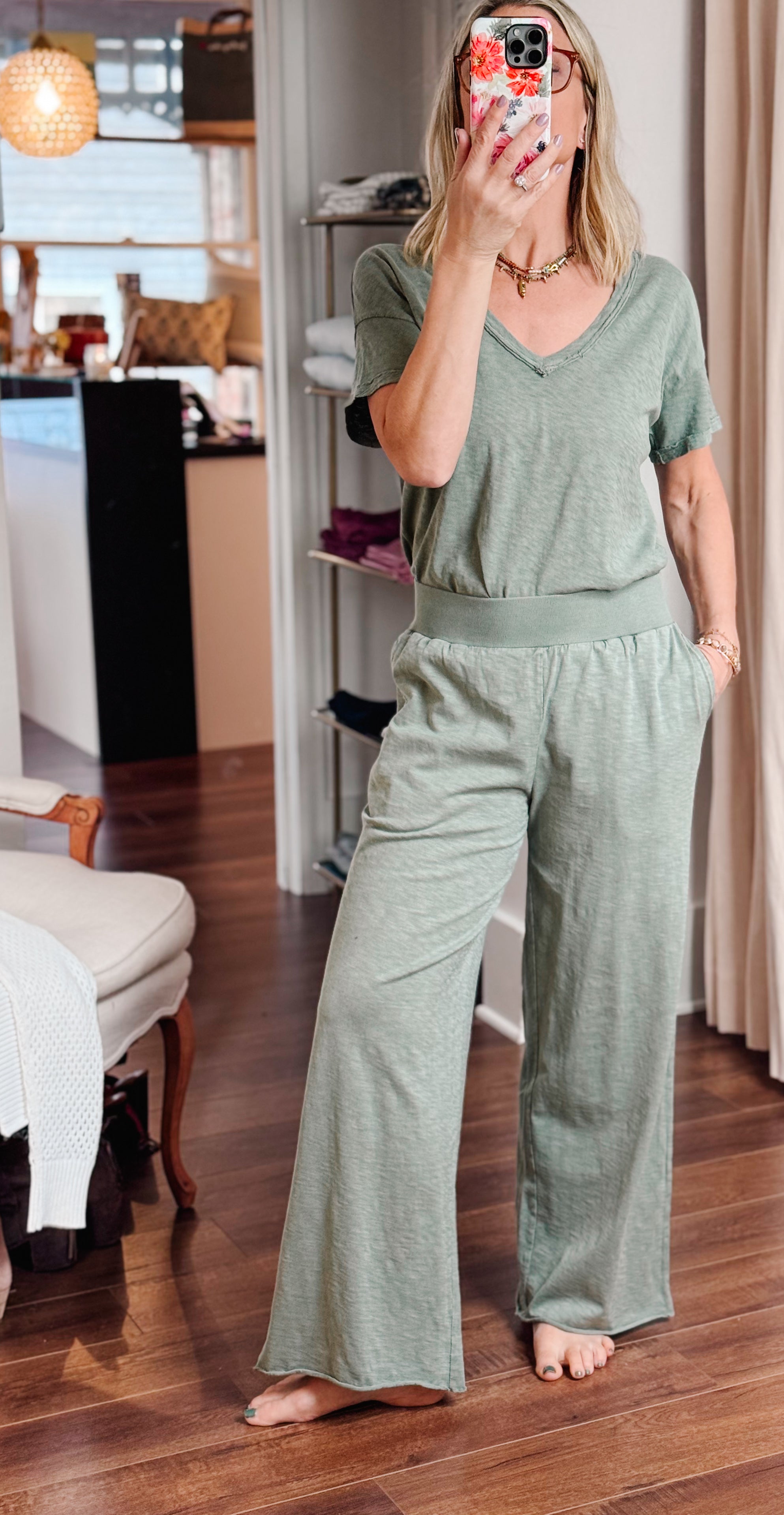 summer pant in pewter green