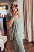 bobby boyfriend v neck in pewter green