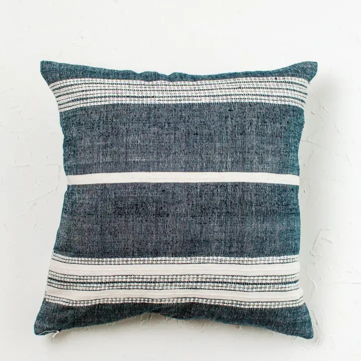 18” aden cotton throw pillow - navy + natural