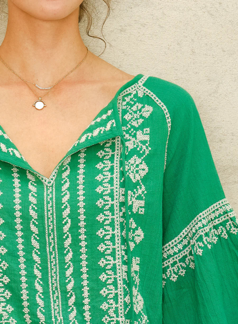 lena embroidered top in green
