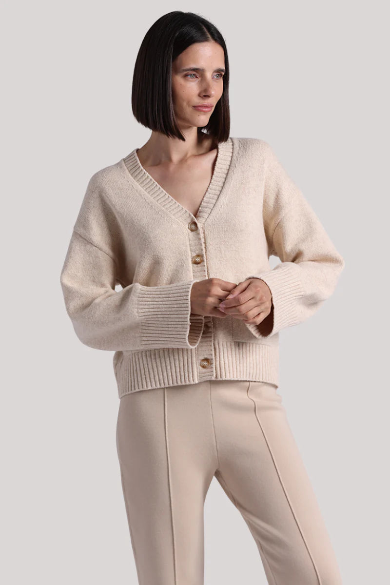 luxe cotton blend v neck cardigan