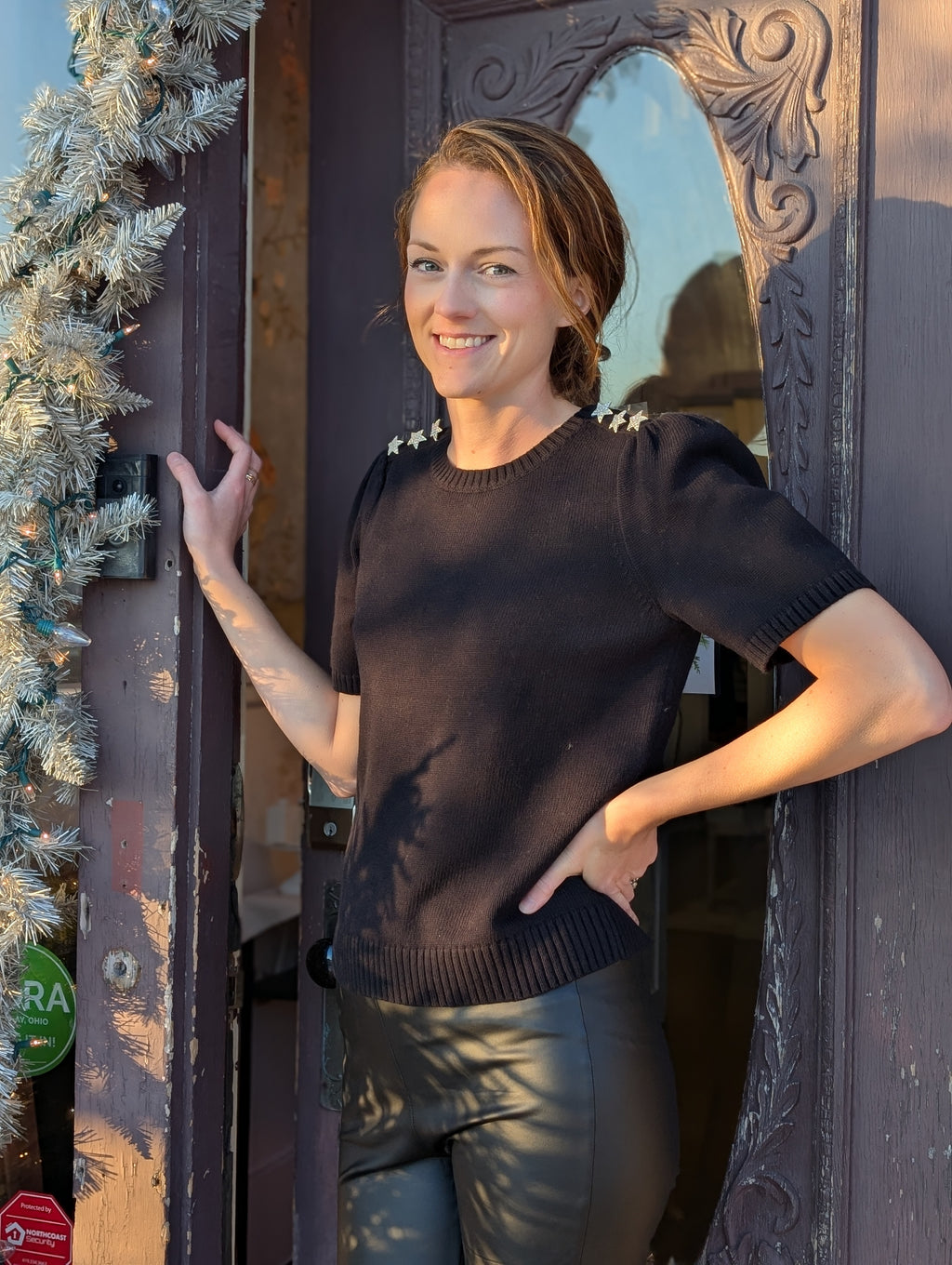 rhinestone puff sleeve