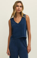sloane v-neck jersey denim top