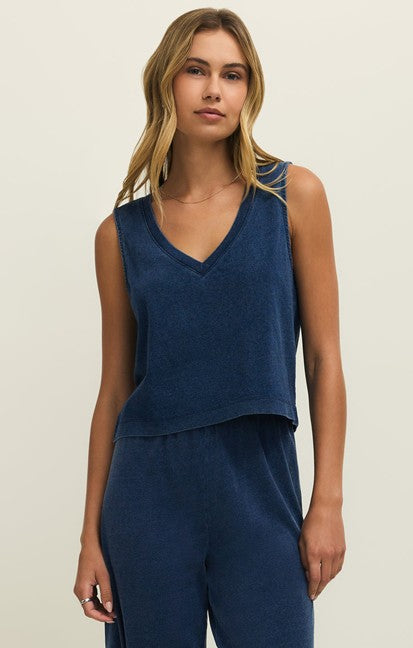 sloane v-neck jersey denim top