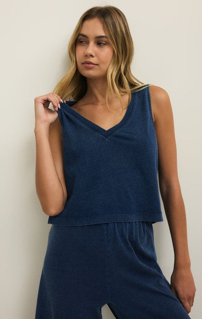 sloane v-neck jersey denim top