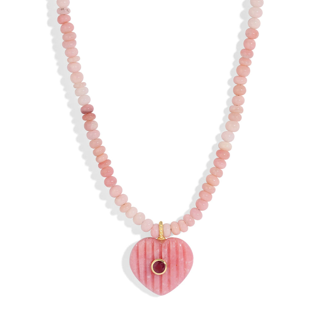 pink opal carved heart necklace