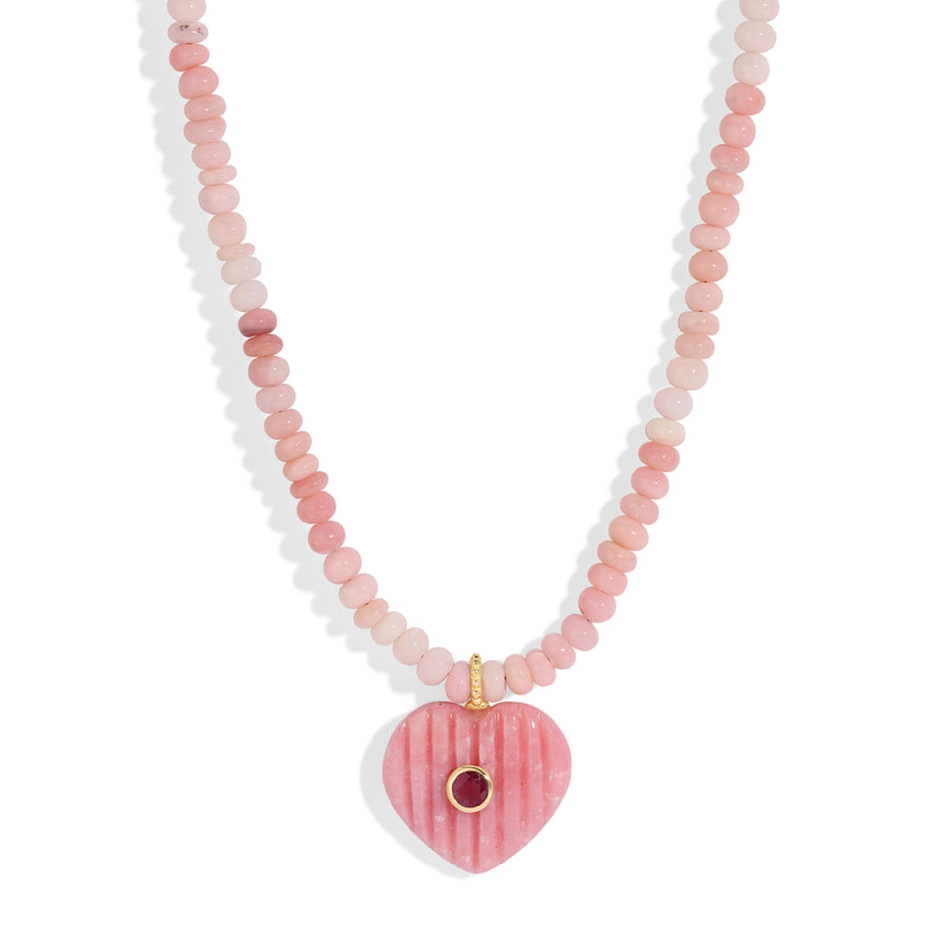 pink opal carved heart necklace