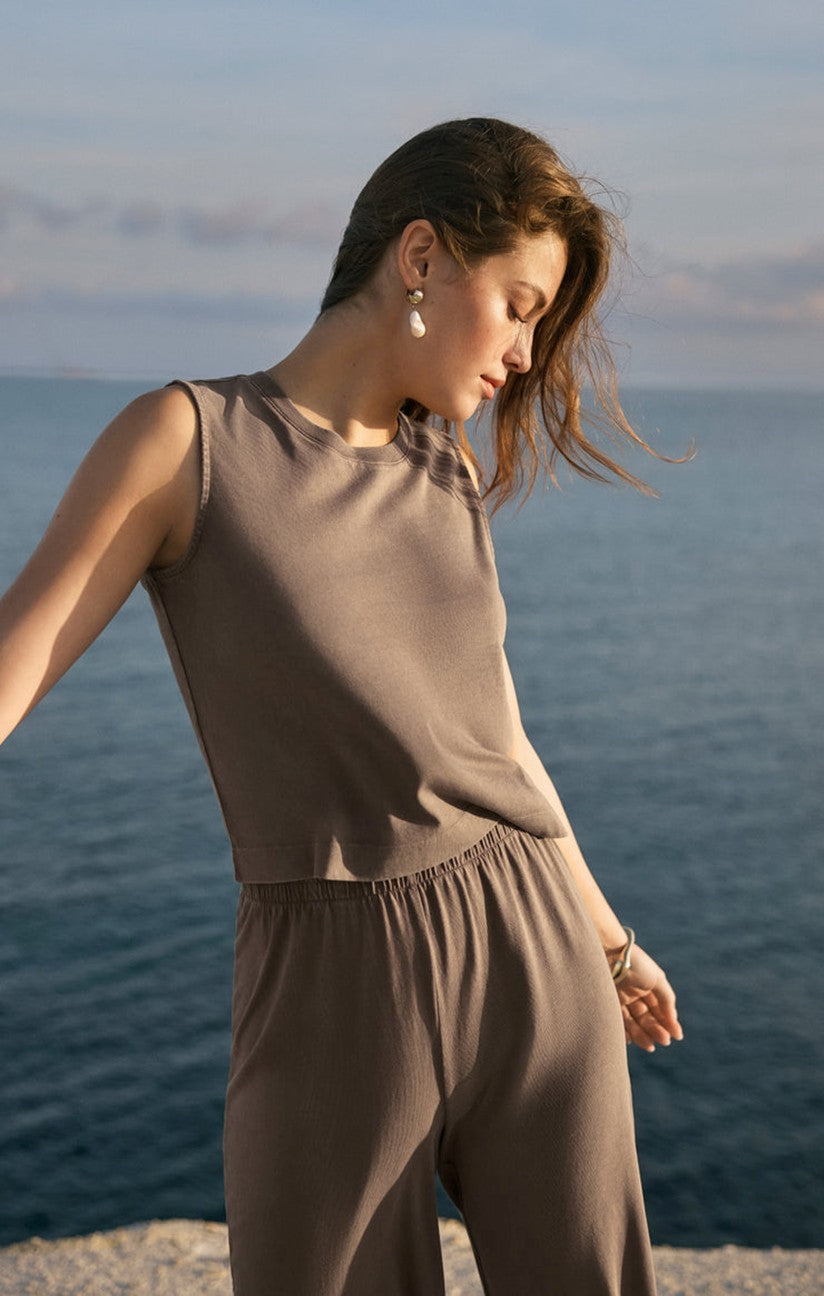 sloane cotton jersey tank in perfectly taupe