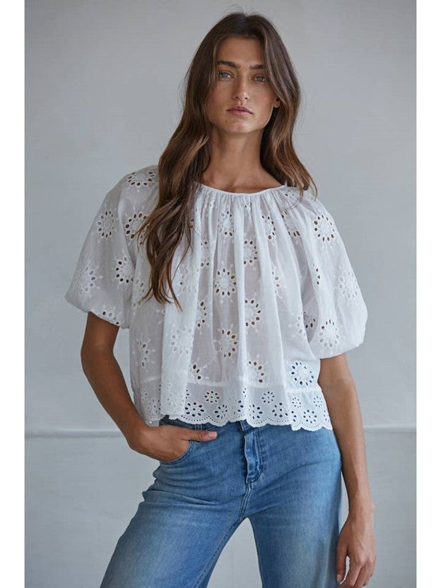 tessa woven eyelet top