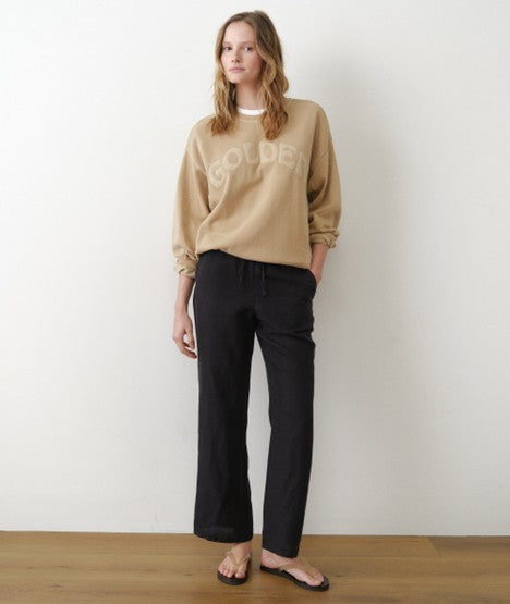 linen drawstring pant in black