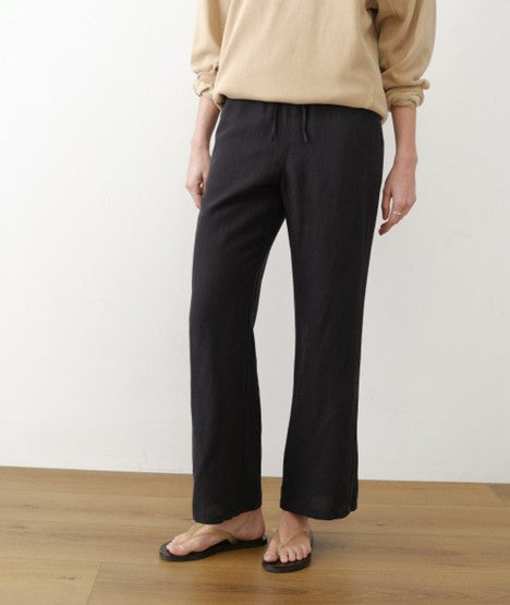 linen drawstring pant in black