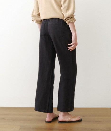 linen drawstring pant in black
