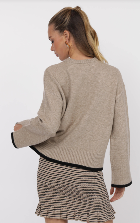 angelina cuff slit crew neck sweater