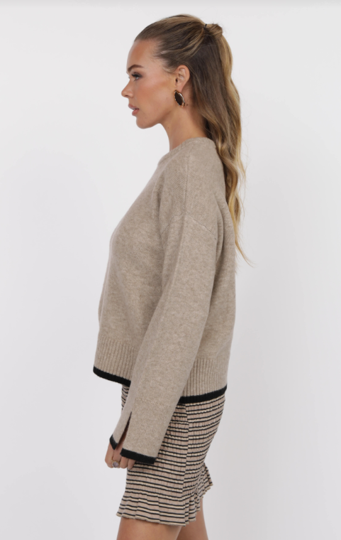 angelina cuff slit crew neck sweater