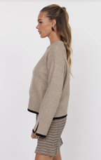angelina cuff slit crew neck sweater
