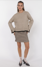 angelina cuff slit crew neck sweater