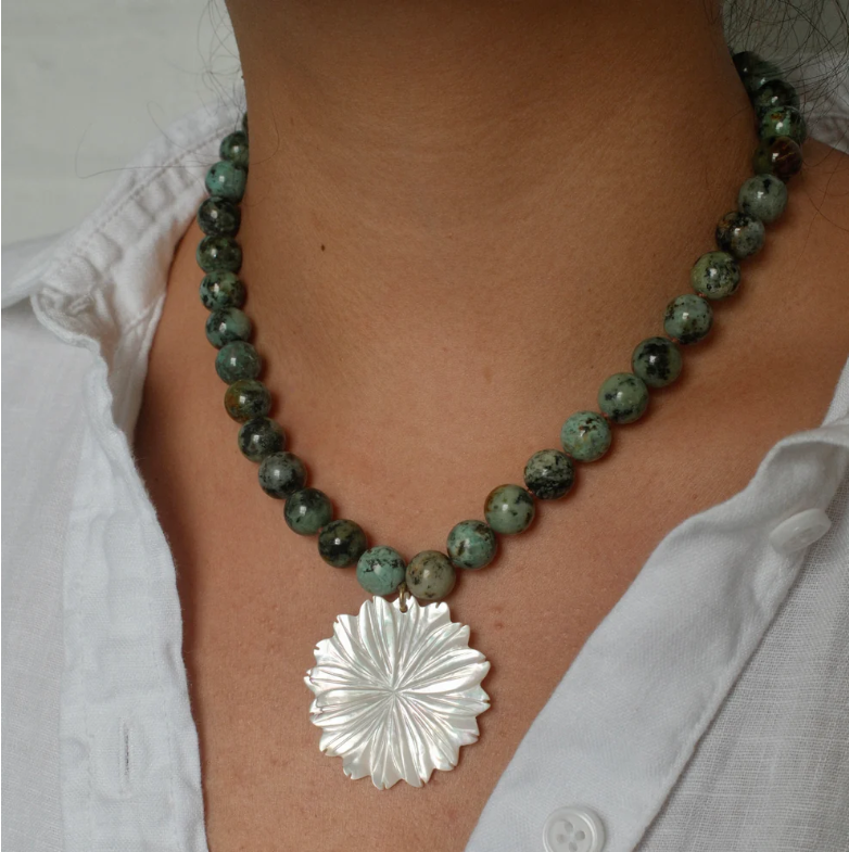 martha flower necklace in turquoise
