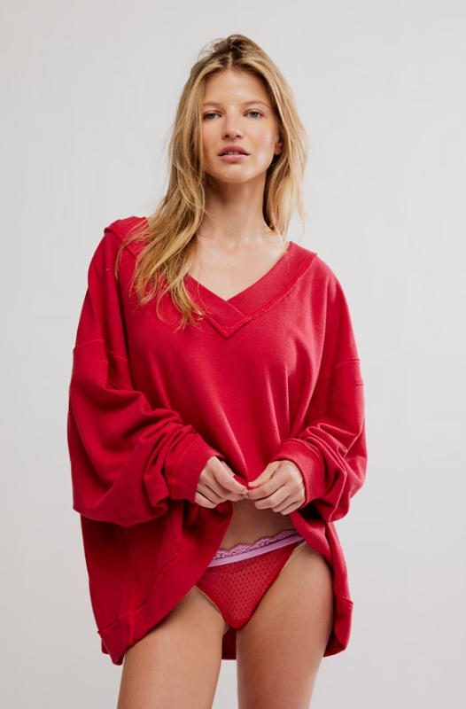 staycation pullover in bright red